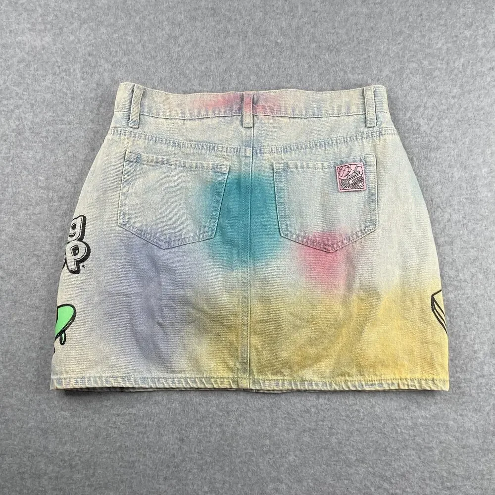Justice Jean Skirt High Rise Ring Pop Bazooka Gum Colorful Logo Lined Size 16